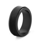 304 Stainless Steel Black Spinner Ring - Rotatable Mesh Texture Minimalist Engagement Band for Men