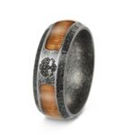 Viking Rune Ring 304 Stainless Steel Whiskey Barrel Wood Inlay Tree of Life Engagement Band Antique Distressed Finish