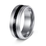 304 Stainless Steel Carbon Fiber Inlay Ring for Men, Minimalist Brushed Engagement Band, Hand-Polished Hypoallergenic Jewelry