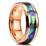 Tungsten Carbide Abalone Shell Wedding Ring - Rose Gold Faceted Hammered Band - 8mm Comfort Fit Classic Jewelry