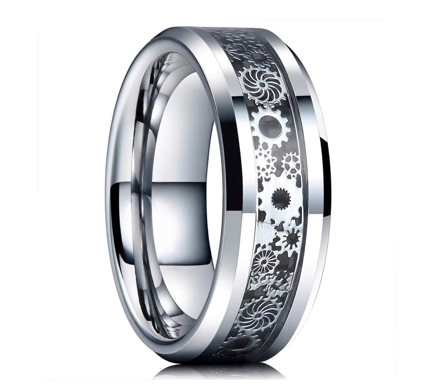 246664af2526063bb967551f475d4918 316L Titanium Steel Steampunk Gear Ring - Industrial Mechanical Inlay Band - Hypoallergenic & Waterproof Jewelry - 图片 1