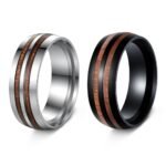 304 Stainless Steel Acacia Wood Inlay Ring - Minimalist Hand-Polished Engagement Band - Comfort Fit Men's & Women's Jewelry