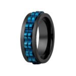 316L Stainless Steel Spinner Ring for Men Matte Black & Blue Gear Rotatable Fidget Band
