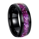 304 Stainless Steel Purple Amethyst Inlay Ring Black Minimalist Engagement Band for Men and Women