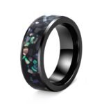 304 Stainless Steel Abalone Shell Inlay Ring - Black Minimalist Engagement Band for Men & Women