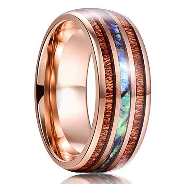 55efc812d1c9db500be4263b92058578 Titanium Alloy Rose Gold Wedding Band with Koa Wood and Abalone Shell Inlay - Vintage Men's Promise Ring - 图片 1