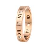 18K Rose Gold Plated 316L Stainless Steel Roman Numeral Hollow Ring Vintage Wedding Band with CZ Accents