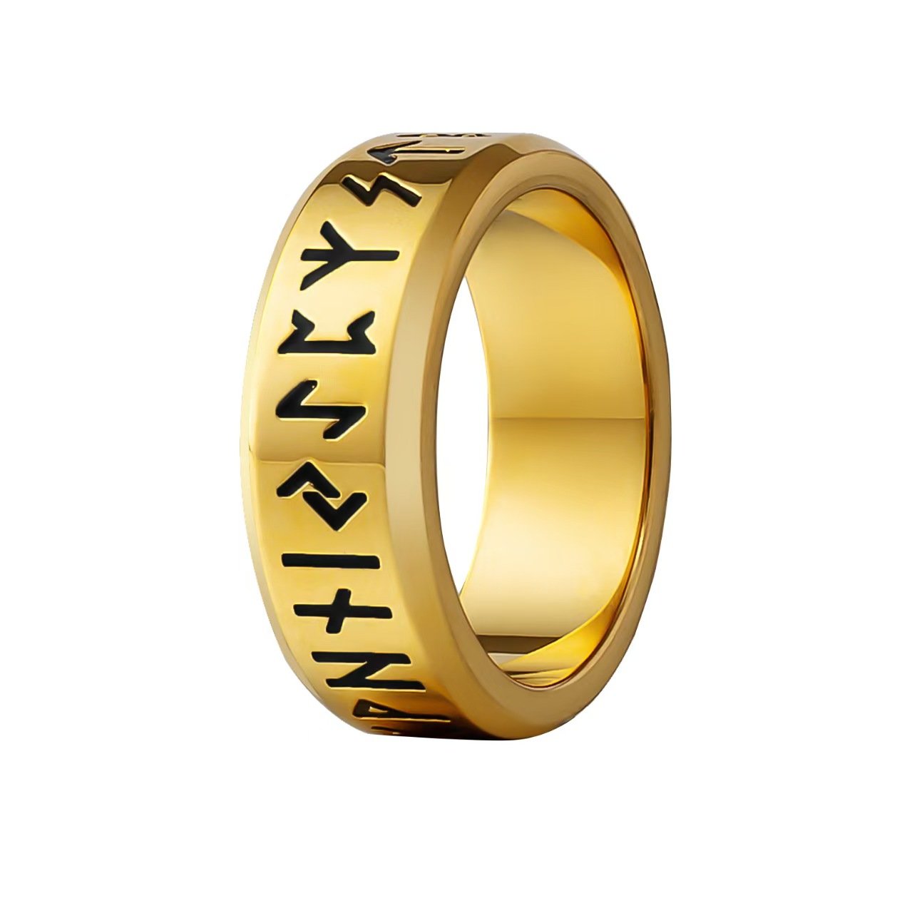60370a4743d208f5b1d87369471c3798 18K Gold Plated 316L Stainless Steel Viking Rune Ring - Classic Hand-Polished Norse Wedding Band - 图片 1