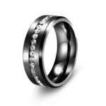8mm Men's Black Tungsten Carbide Wedding Band Brushed Finish Channel Set CZ Eternity Ring
