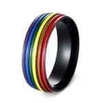 304 Stainless Steel Rainbow Pride Ring Black Y2K Enamel Band Unisex Promise Gift