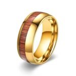 18K Gold PVD Stainless Steel Ring with Natural Wood Inlay - Classic Men's Wedding Band