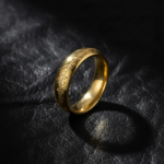 18K Gold Plated 316L Stainless Steel Vintage Script Ring - Etched Elvish Band for Daily Wear - 图片 2
