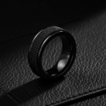 304 Stainless Steel Black Spinner Ring - Rotatable Mesh Texture Minimalist Engagement Band for Men - 图片 2