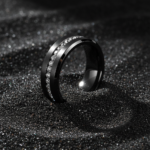 8mm Men's Black Tungsten Carbide Wedding Band Brushed Finish Channel Set CZ Eternity Ring - 图片 3