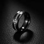 8mm Men's Black Tungsten Carbide Wedding Band Brushed Finish Channel Set CZ Eternity Ring - 图片 2
