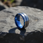 316L Stainless Steel Blue Two-Tone Brushed Ring - Classic Men's Matte Band for Daily Wear - 图片 3