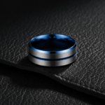 316L Stainless Steel Blue Two-Tone Brushed Ring - Classic Men's Matte Band for Daily Wear - 图片 2