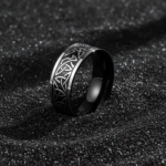 316L Stainless Steel Viking Celtic Trinity Knot Ring - Gothic Etched Black Band for Men - 图片 3