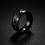 304 Stainless Steel Abalone Shell Inlay Ring - Black Minimalist Engagement Band for Men & Women - 图片 2