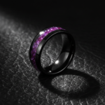 304 Stainless Steel Purple Amethyst Inlay Ring Black Minimalist Engagement Band for Men and Women - 图片 2