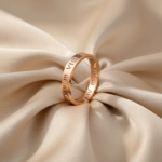 18K Rose Gold Plated 316L Stainless Steel Roman Numeral Hollow Ring Vintage Wedding Band with CZ Accents - 图片 2