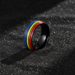 304 Stainless Steel Rainbow Pride Ring Black Y2K Enamel Band Unisex Promise Gift - 图片 3