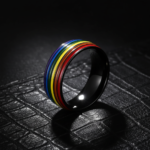 304 Stainless Steel Rainbow Pride Ring Black Y2K Enamel Band Unisex Promise Gift - 图片 2