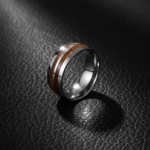 304 Stainless Steel Acacia Wood Inlay Ring - Minimalist Hand-Polished Engagement Band - Comfort Fit Men's & Women's Jewelry - 图片 2