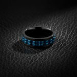 316L Stainless Steel Spinner Ring for Men Matte Black & Blue Gear Rotatable Fidget Band - 图片 2