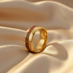 18K Gold PVD Stainless Steel Ring with Natural Wood Inlay - Classic Men's Wedding Band - 图片 3