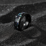 304 Stainless Steel Abalone Shell Inlay Ring - Black Minimalist Engagement Band for Men & Women - 图片 3