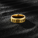 18K Gold Plated 316L Stainless Steel Viking Rune Ring - Classic Hand-Polished Norse Wedding Band - 图片 3