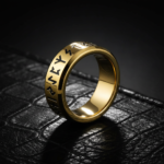 18K Gold Plated 316L Stainless Steel Viking Rune Ring - Classic Hand-Polished Norse Wedding Band - 图片 2