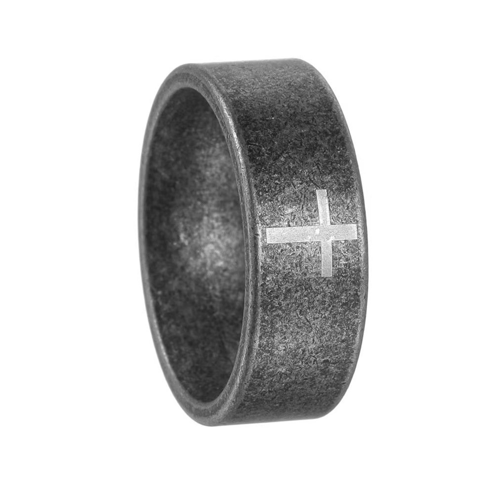 b91c4076f16b6621d9141366b7224a7e 304 Stainless Steel Vintage Cross Ring - Distressed Matte Silver Minimalist Band for Men & Women - 图片 1