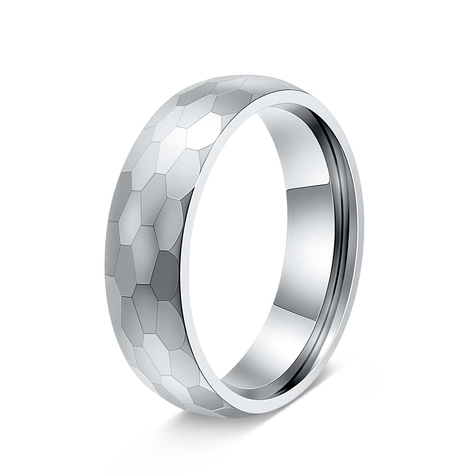 baf5793f657c7ab432a161c3d5e92e07 316L Stainless Steel Hammered Ring - Minimalist Geometric Honeycomb Band for Men & Women - 图片 1