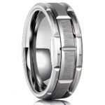Architectural Geometric Brushed Stainless Steel Ring - Silver Titanium Coated Men's Band