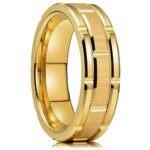 18K Gold PVD Plated Titanium Coated Stainless Steel Ring | Men's Brushed Geometric Architectural Band | 8mm Comfort Fit