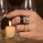 Architectural Geometric Brushed Stainless Steel Ring - Silver Titanium Coated Men's Band - 图片 3