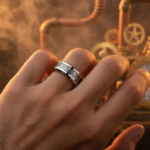 316L Titanium Steel Steampunk Gear Ring - Industrial Mechanical Inlay Band - Hypoallergenic & Waterproof Jewelry - 图片 3