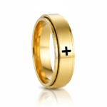 18K Gold Plated 316L Stainless Steel Spinner Cross Ring - Classic Religious Wedding Band for Men