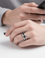 316L Stainless Steel Blue Two-Tone Brushed Ring - Classic Men's Matte Band for Daily Wear - 图片 4