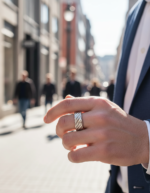 304 Stainless Steel Diagonal Twill Wedding Band - Hand Polished Minimalist Ring for Men and Women - 图片 4