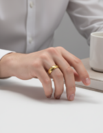 18K Gold Plated 316L Stainless Steel Vintage Script Ring - Etched Elvish Band for Daily Wear - 图片 4