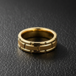 18K Gold PVD Plated Titanium Coated Stainless Steel Ring | Men's Brushed Geometric Architectural Band | 8mm Comfort Fit - 图片 4