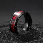 316L Titanium Steel Steampunk Gear Ring - Black & Red Mechanical Inlay Band for Men - 图片 3