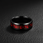 316L Titanium Steel Steampunk Gear Ring - Black & Red Mechanical Inlay Band for Men - 图片 2