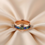Tungsten Carbide Abalone Shell Wedding Ring - Rose Gold Faceted Hammered Band - 8mm Comfort Fit Classic Jewelry - 图片 2
