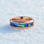 Tungsten Carbide Abalone Shell Wedding Ring - Rose Gold Faceted Hammered Band - 8mm Comfort Fit Classic Jewelry - 图片 4