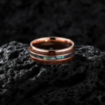 Titanium Alloy Rose Gold Wedding Band with Koa Wood and Abalone Shell Inlay - Vintage Men's Promise Ring - 图片 2