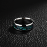 Tungsten Carbide Abalone Shell Inlay Wedding Band - 8mm Hand Polished Beveled Edge Ring for Men - 图片 2